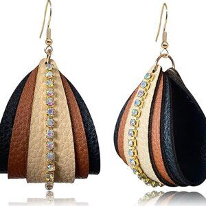 Leather Flower Floral Dangle Earrings